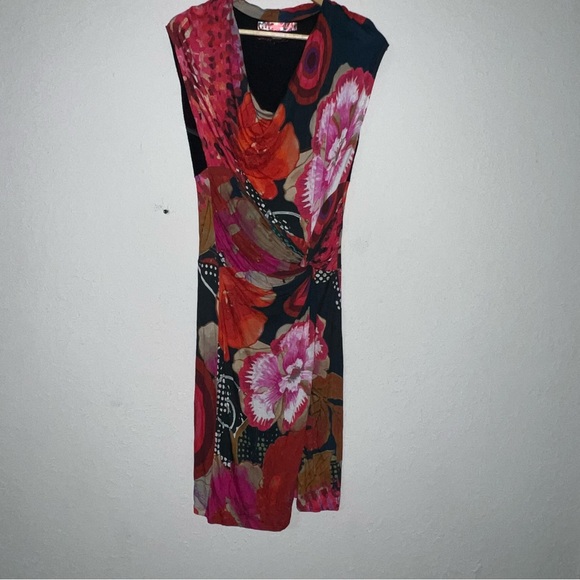 Desigual Azucena Midi Twist Front Floral Dress Size Large. - Picture 3 of 15